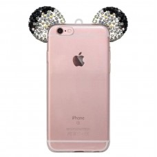 Samsung Galaxy J1 2016 Version - Mickey 3D Bling Bling Crystal Ear with Removable Strap TPU Soft Protective Cover Case - Black